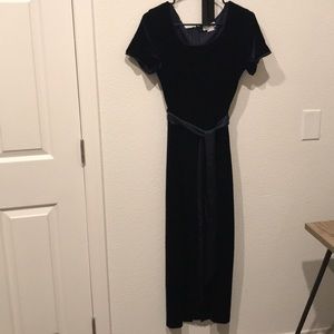 Velvet Navy Dress with Ribbon Tie